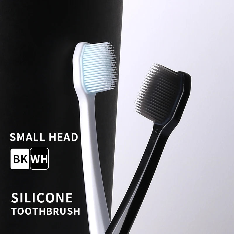 4-nanometer silicone toothbrushes Small brush head black and white Suitable for adults Soft silicone brush