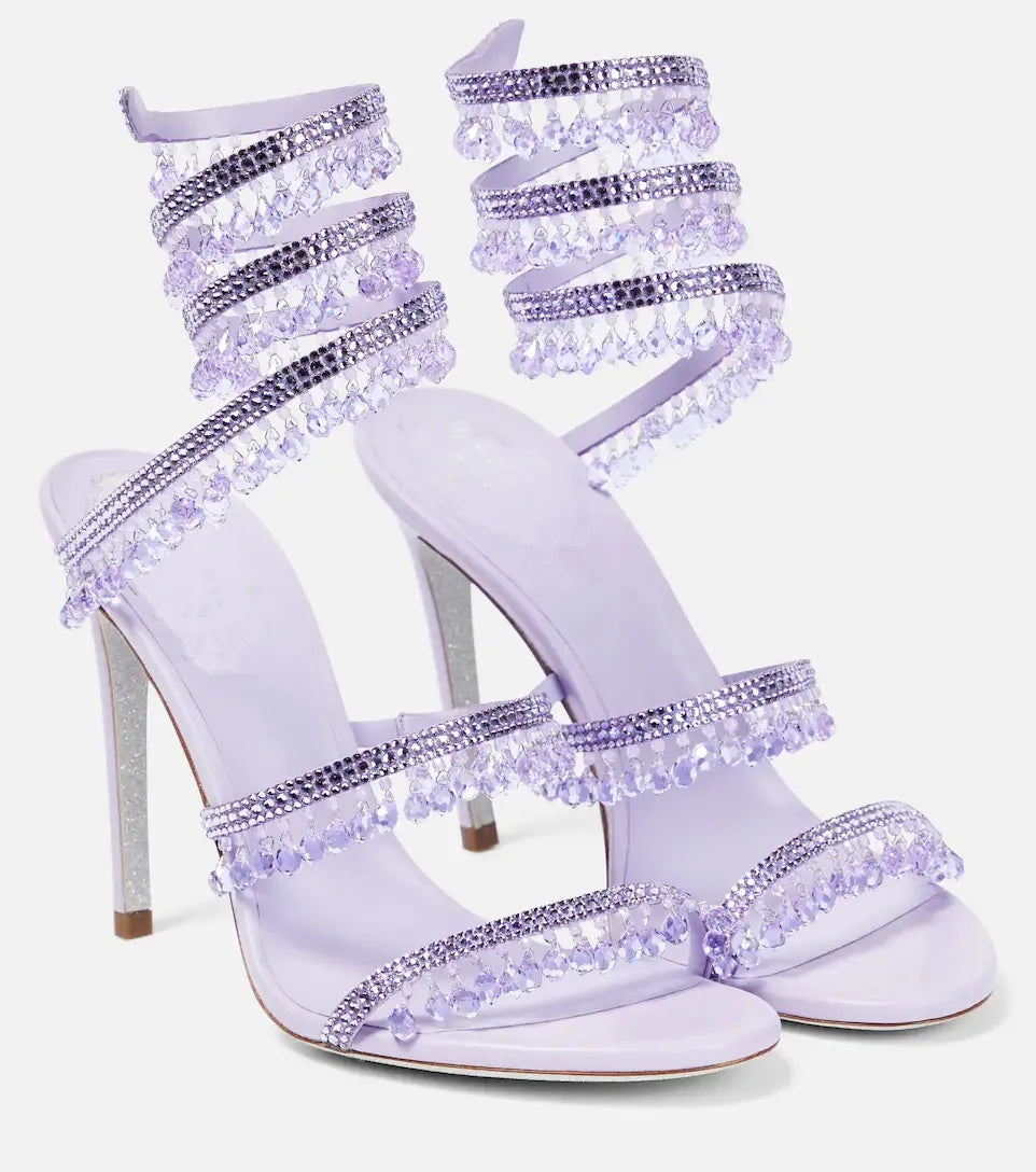2025 Women's New Rhinestone Sandals Fashion Tassel Crystal Shoes Sexy Nightclub Banquet Party Twining Stiletto Women's Sandals