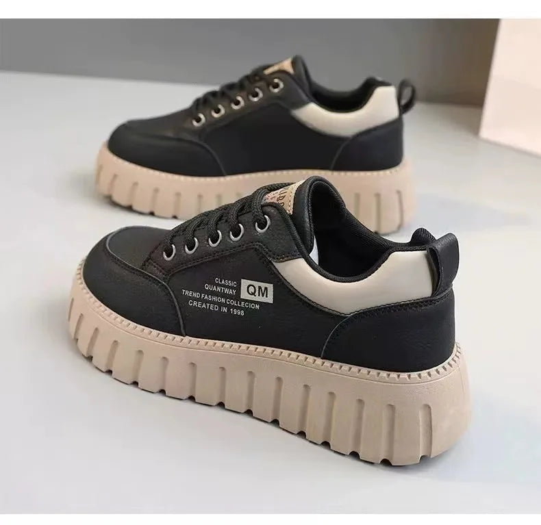 Little White Shoes 2024 Spring/Summer New Women's Casual  Versatile Thick Sole Elevated Women's Shoes Student Shoes
