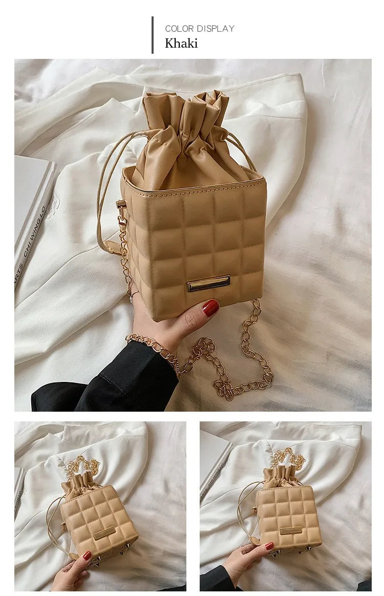 Texture Simple Checker Drawstring Crossbody Bag