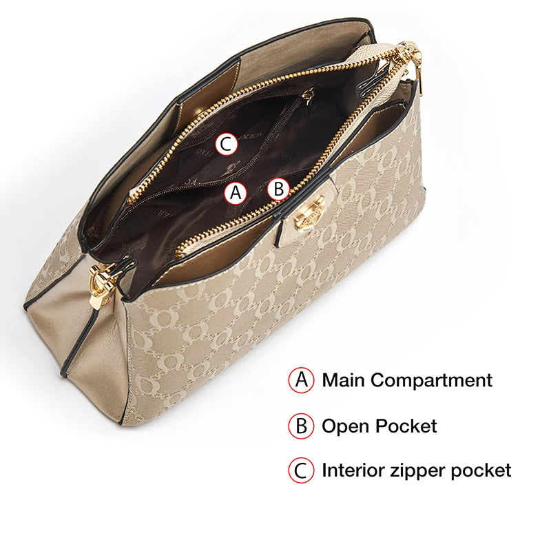 FOXER-Leather Shoulder Bag for Women, Monogram Crossbody Handbag, Gift for Lady, Mom, Wife