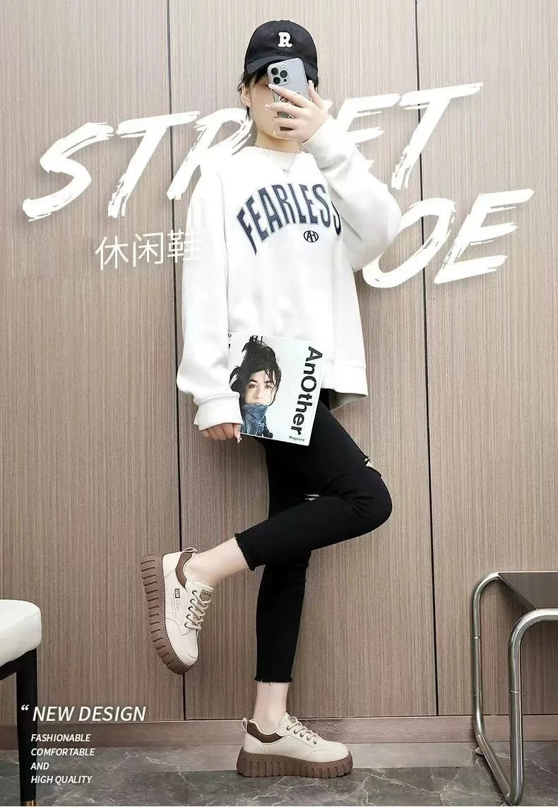 Little White Shoes 2024 Spring/Summer New Women's Casual  Versatile Thick Sole Elevated Women's Shoes Student Shoes