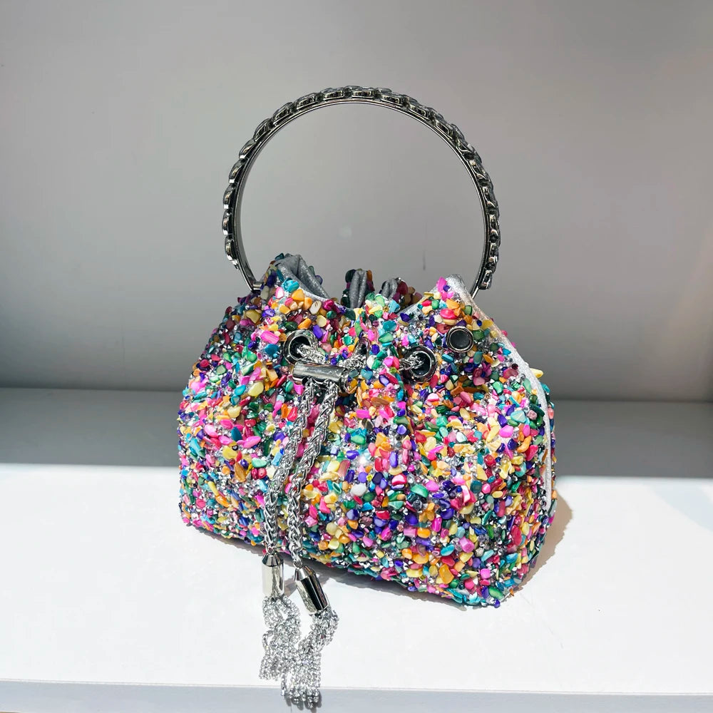 Handle Rhinestones Evening clutch Bag Purses and handbag luxury Designer shoulder bag Shiny Crystal Clutch purse bucket bag