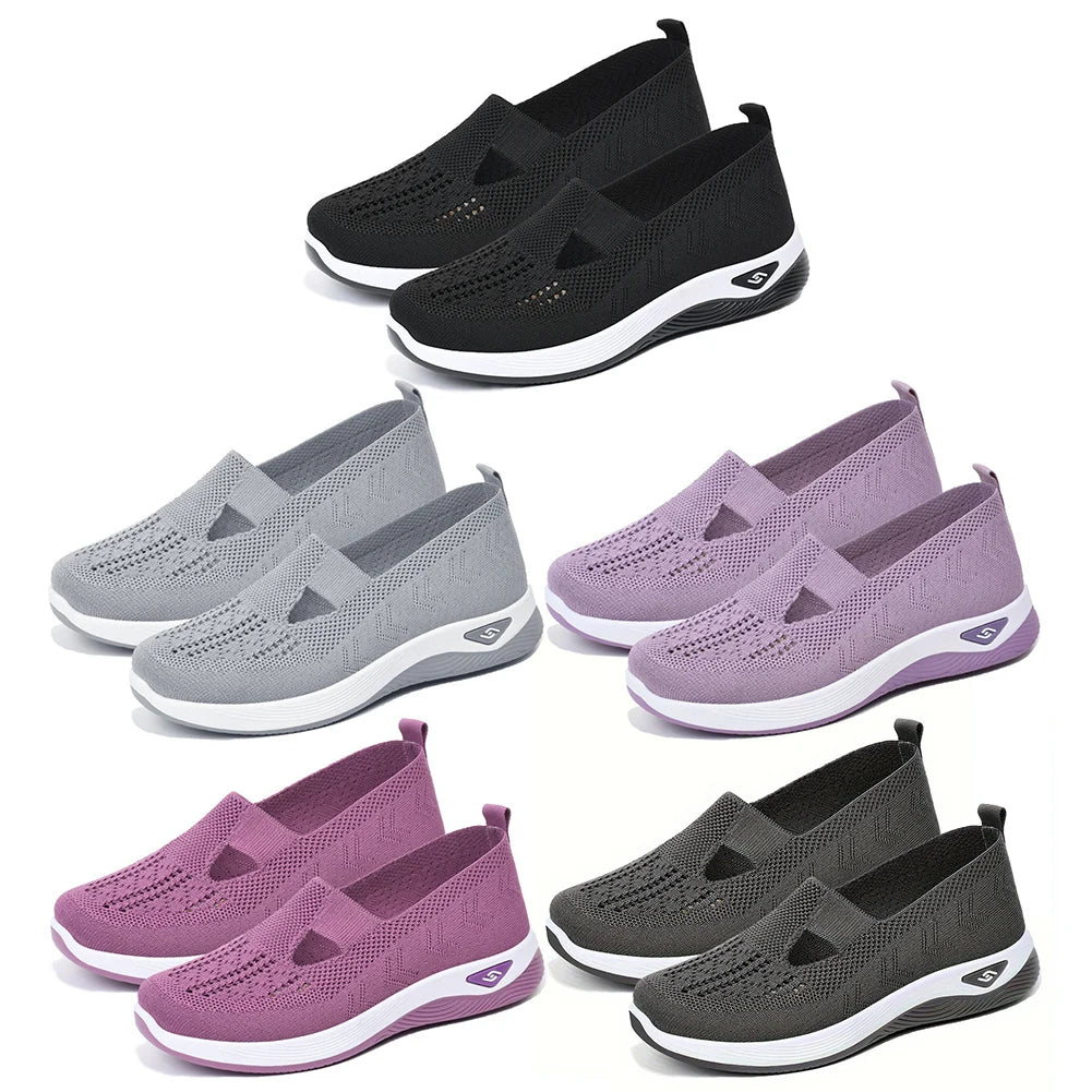 Women's New Summer Shoes Mesh Breathable Sneakers Light Slip on Flat Platform Casual Shoes Ladies Anti-slip Walking Woven Shoes