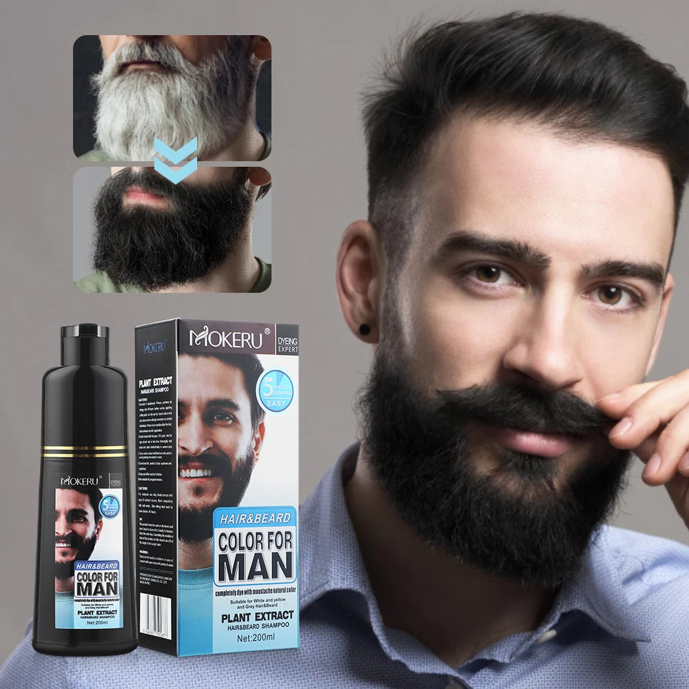 natural long lasting 200ml permanent beard dye shampoo for men beard dying removal white grey beard hair men beard dye shampoo