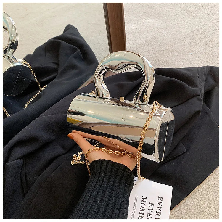 Women's Handbag Bags For Women 2025 Party Clutches Fashion Cylinder Mini Evening Purse Crossbody Shoulder Bag Gold Box Clutch