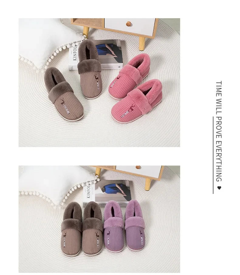 Bebealy New Fur Man Slippers For Women Winter Fluffy Plush Home Cotton Slippers Female Indoor Outdoor Fuzzy Cozy Cotton Shoes