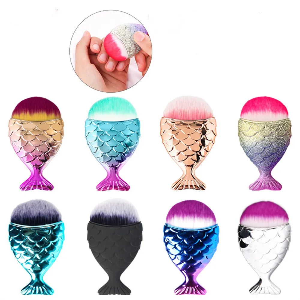 Colorful Fish Tail Shape Nail Brush Soft Cleaning Dust Powder Manicure Care Tool Mermaid Tail Beauty Make Up Tools Accessories