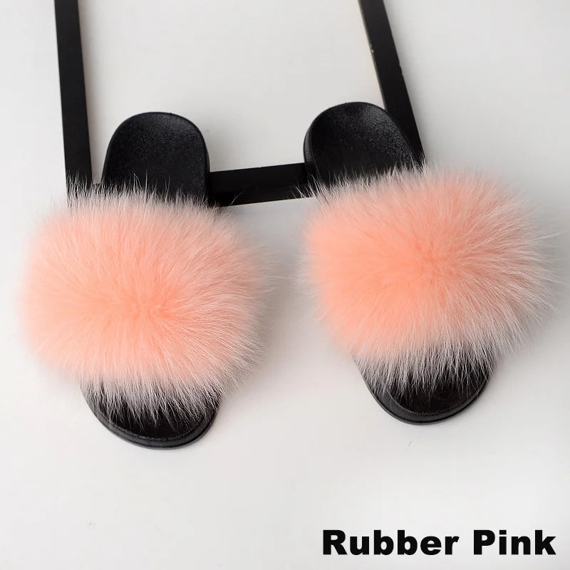 SARSALLYA Fur Slippers Women Real Fox Fur Slides Home Furry Flat Sandals Female Cute Fluffy House Shoes Woman Brand Luxury 2024