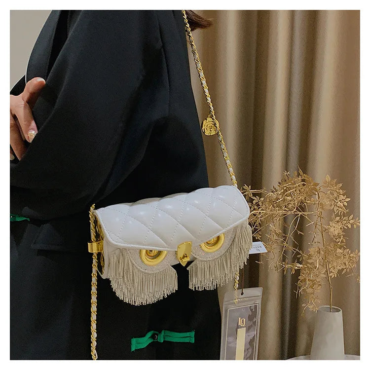 Cute Owl Bags for Women 2024 New Luxury Designer Handbag Fashion Tassel Crossbody Bag Leather Animal Print Shoulder Bag Woman