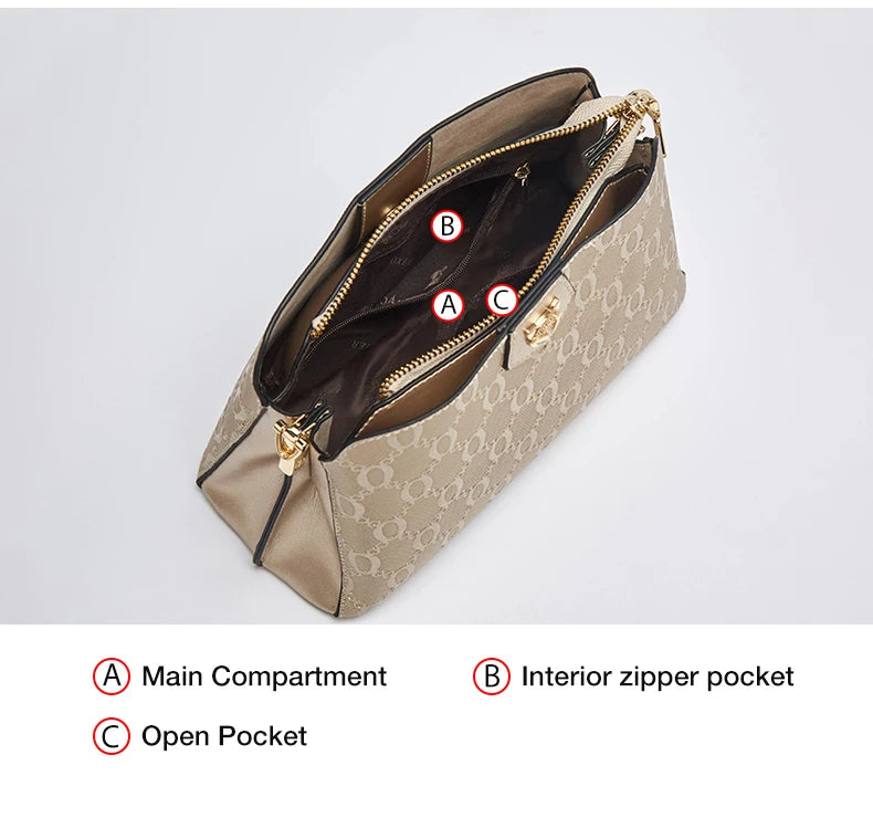 FOXER-Leather Shoulder Bag for Women, Monogram Crossbody Handbag, Gift for Lady, Mom, Wife