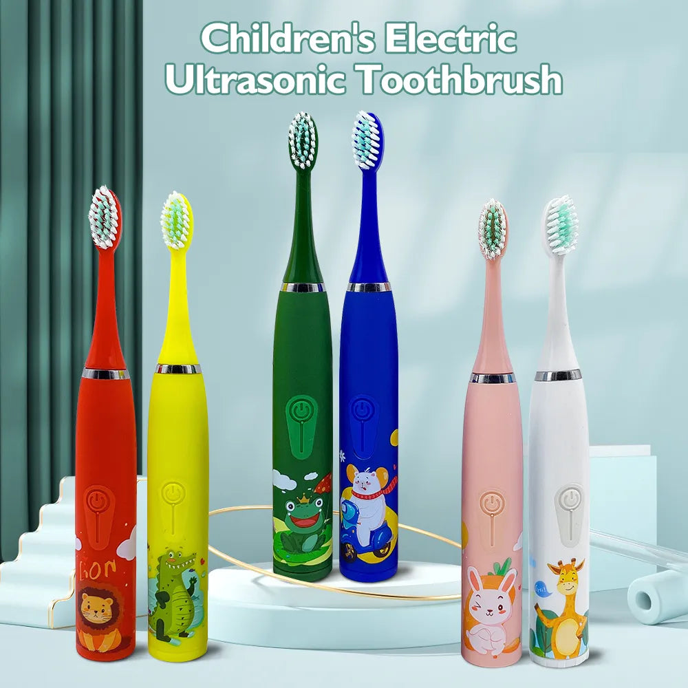 Children Electric Toothbrush With Replace Brush Heads Kids Cartoon Toothbrush Ultrasonic Sonic Electric Toothbrush Brush Head