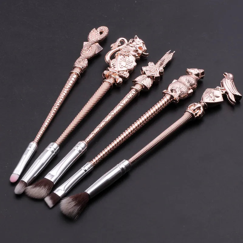 Harry Potter Hogwarts Gryffindor Slytherin Ravenclaw Hufflepuff Makeup Brushes Set Metal Makeup Brush Set Fans Collection