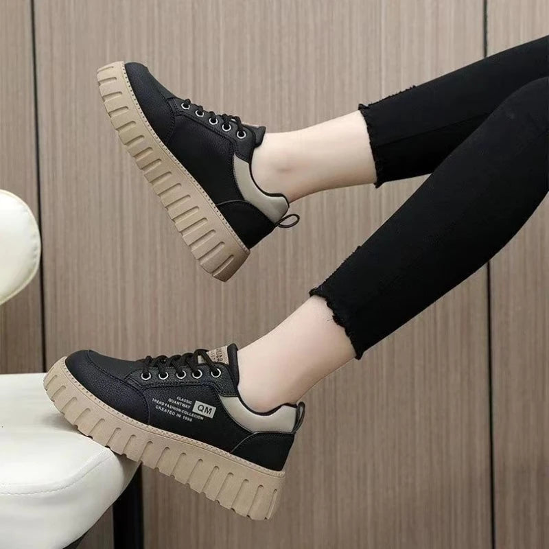 Little White Shoes 2024 Spring/Summer New Women's Casual  Versatile Thick Sole Elevated Women's Shoes Student Shoes