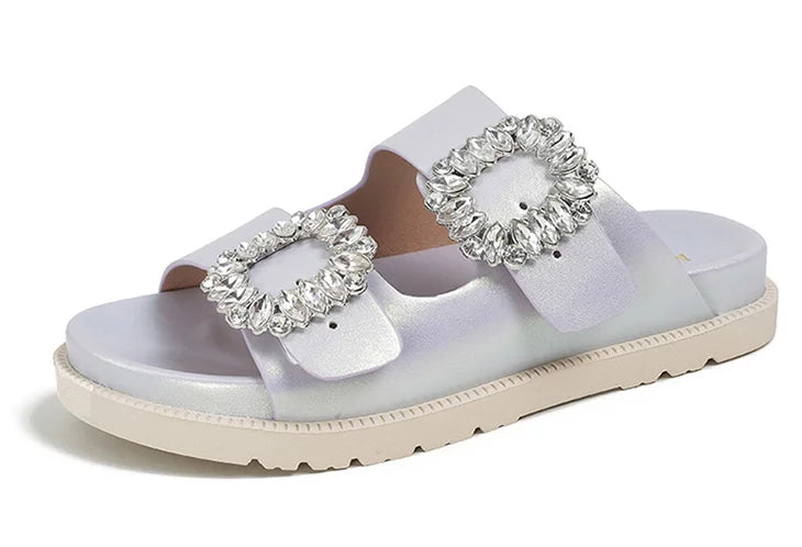 pearl rivets thick bottom women slippers crystal beading flip flops lace band platform sandalias mujer pearl slides big size 43