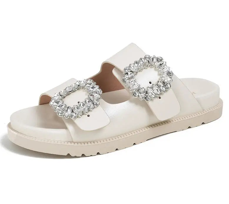 pearl rivets thick bottom women slippers crystal beading flip flops lace band platform sandalias mujer pearl slides big size 43