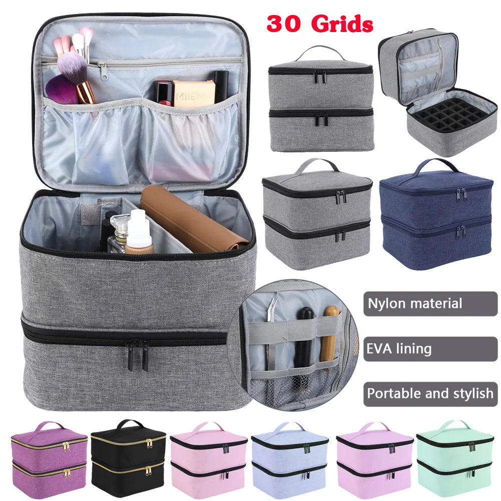 2 Layers Essential Oil Case 30 Bottles Nail Polish Storage Bag Portable Cosmetic Large Handbag Organizer with Handle for Travel