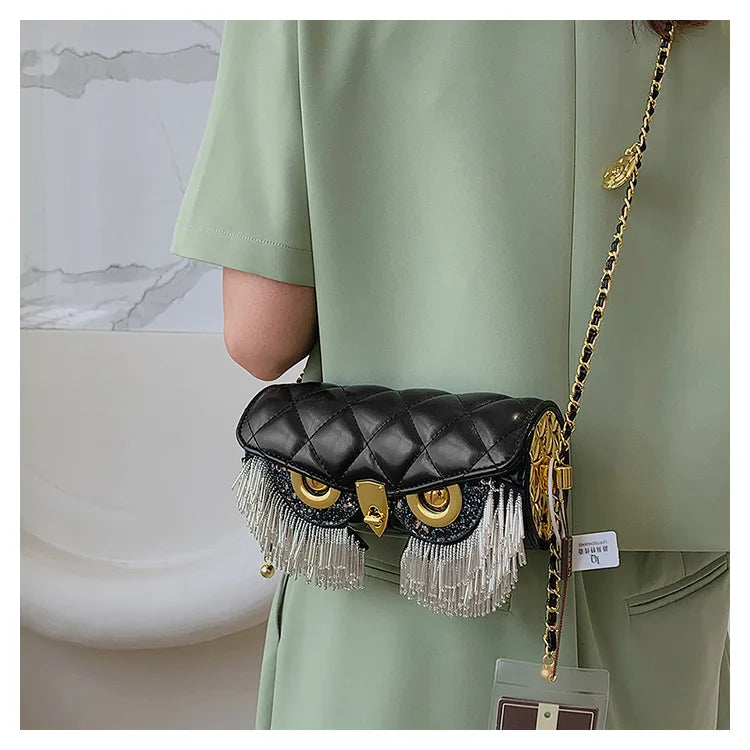 Cute Owl Bags for Women 2024 New Luxury Designer Handbag Fashion Tassel Crossbody Bag Leather Animal Print Shoulder Bag Woman