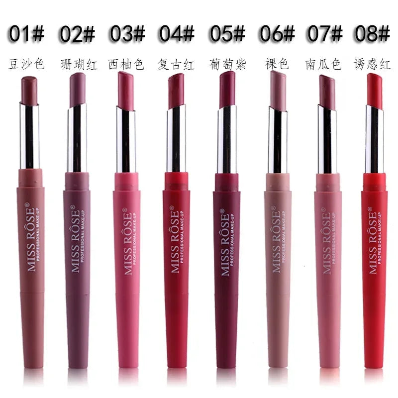 MISS ROSE 1pc Multifunctional Matte Lipstick = Lipstick Pen + Lip Line Pen Sexy Long Lasting Velvet Matte Lip Gloss Maquillaje