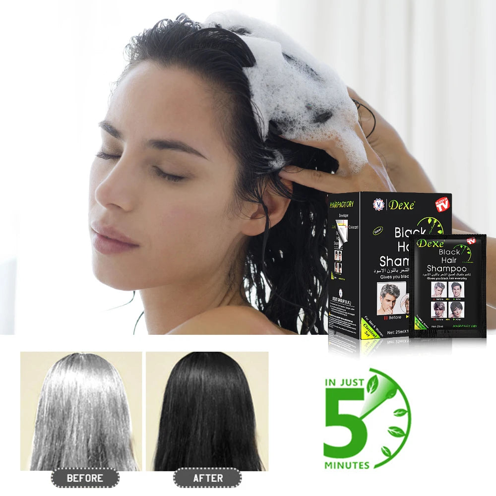 10 Pcs Dexe Fast Black Hair Shampoo Only 5 Minutes White Become Black Hair Color Grey Hair Removal for Men Women Fast Hair Dye