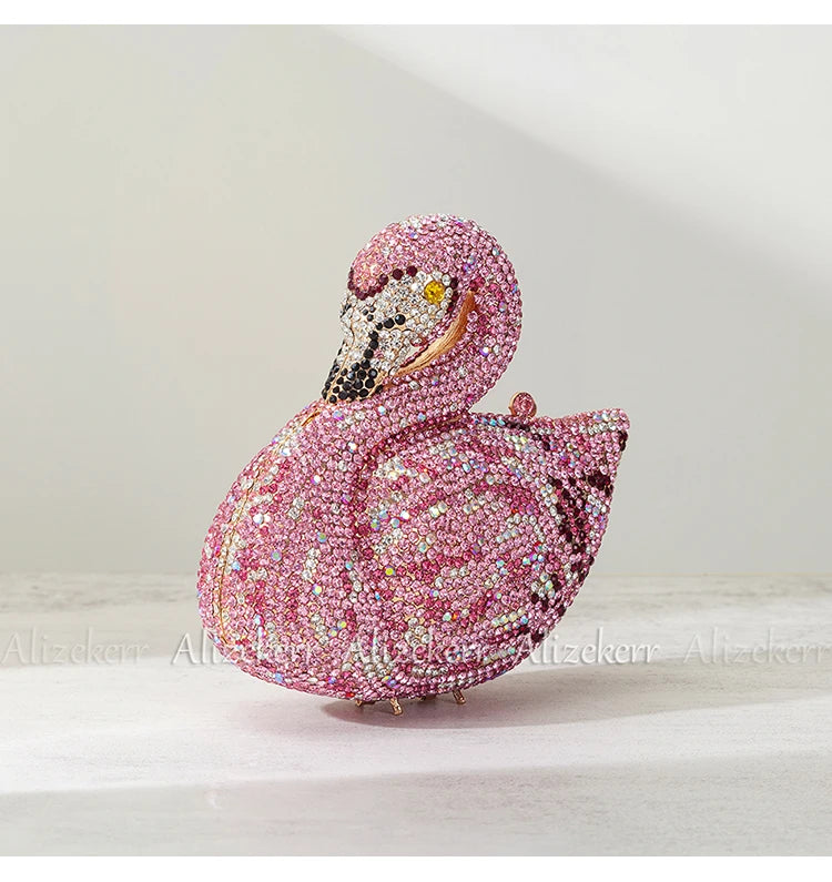 Alizekerr Swan Shaped Diamond Evening Bags New Gorgeous Sparkling Rhinestone Metallic Clutch Purses And Handbags Wedding Party