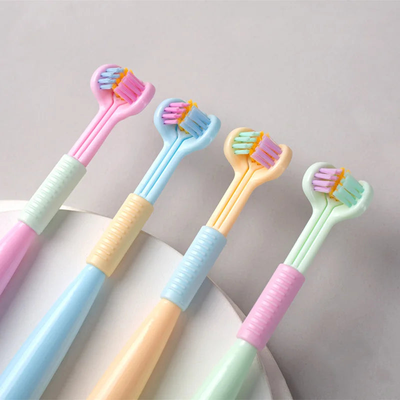 3D Stereo Three-Sided Toothbrush for Children's Tongue Scraper Deep Cleaning Ultra Fine Soft Hair Portable Travel Oral Care Tool