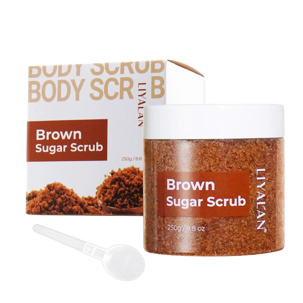 LIYALAN Brown Sugar Body Scrub Skin Exfoliating Deep Cleaning Softens Cuticles Moisturizing Whitening SPA Organic Sugar Scrubs