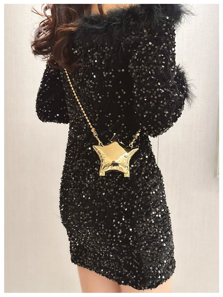 Fashion Metal Mouth Red Bag for Women High Quality Gold Shoulder Bags Designer Hollow Out Crossbody Bag Cute Dinner Bag Handbags