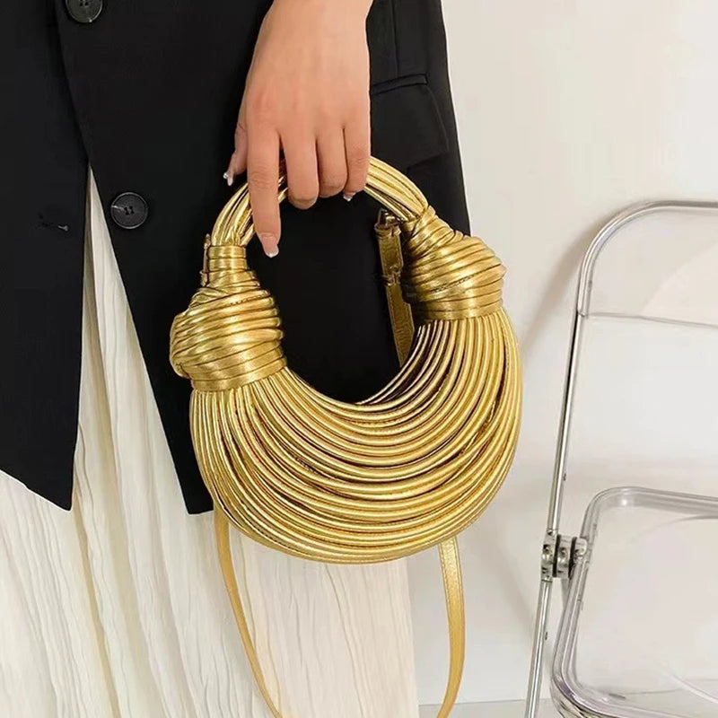 Handbags For Women Handwoven Noodle Bags Rope Knotted Pulled Hobo Silver Evening Clutch