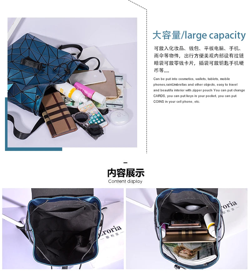 Women Backpack matte Geometric bag Female Backpacks For Teenage Girls Bagpack Drawstring Bag Holographic Backpack