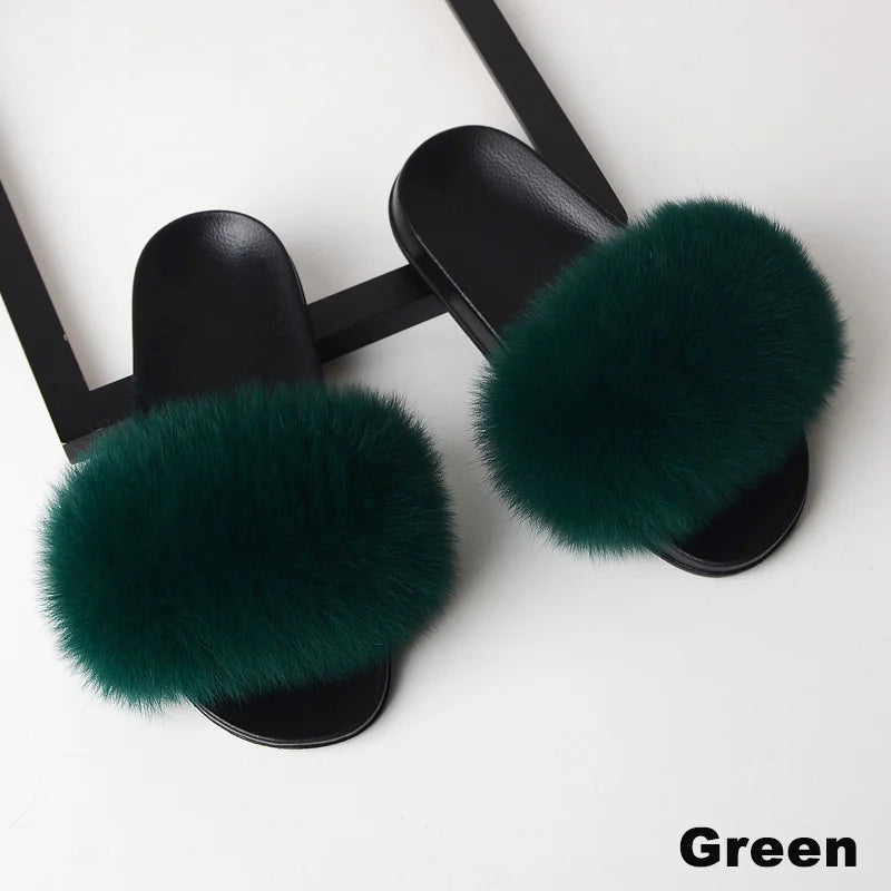 SARSALLYA Fur Slippers Women Real Fox Fur Slides Home Furry Flat Sandals Female Cute Fluffy House Shoes Woman Brand Luxury 2024