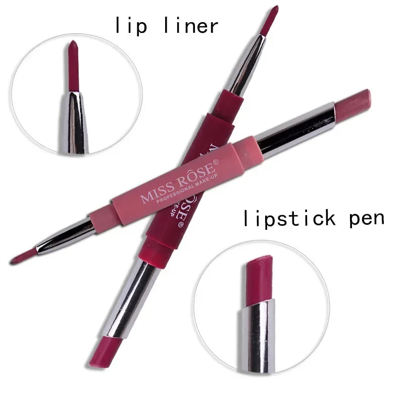 MISS ROSE 1pc Multifunctional Matte Lipstick = Lipstick Pen + Lip Line Pen Sexy Long Lasting Velvet Matte Lip Gloss Maquillaje