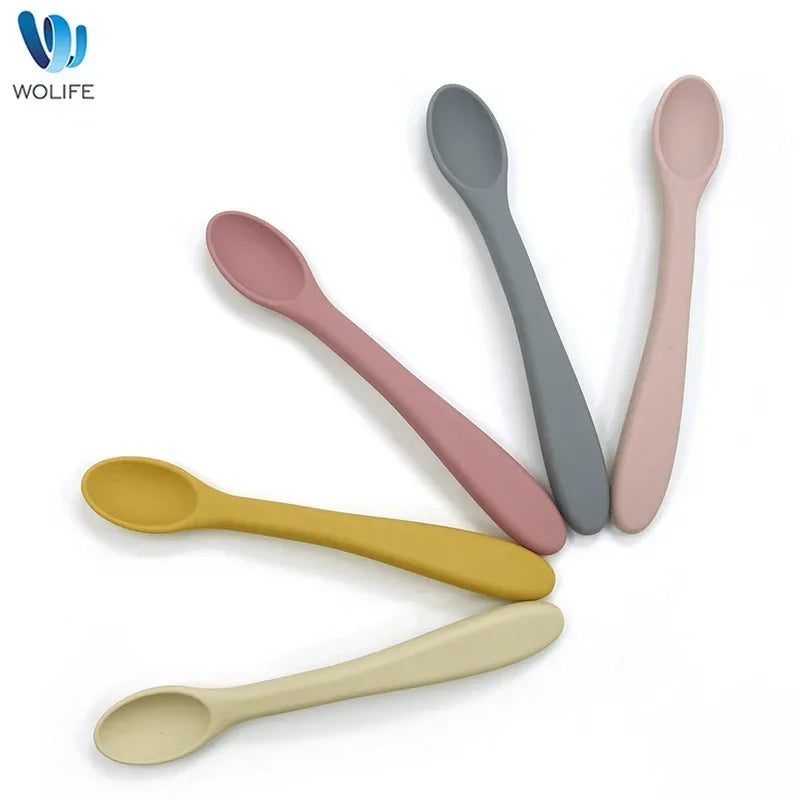 Wolife 1PC Baby Silicone Soft Spoon Training Feeding Spoons for Children Infants Silicone Spoon BPA Free Children‘s Tableware