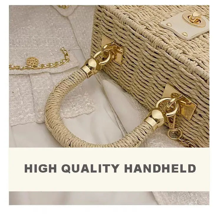New rattan black straw Shoulder Bag Women hand-woven Messenger Bag Summer Beach Square box Straw Handbag For lady Bolsa Feminina