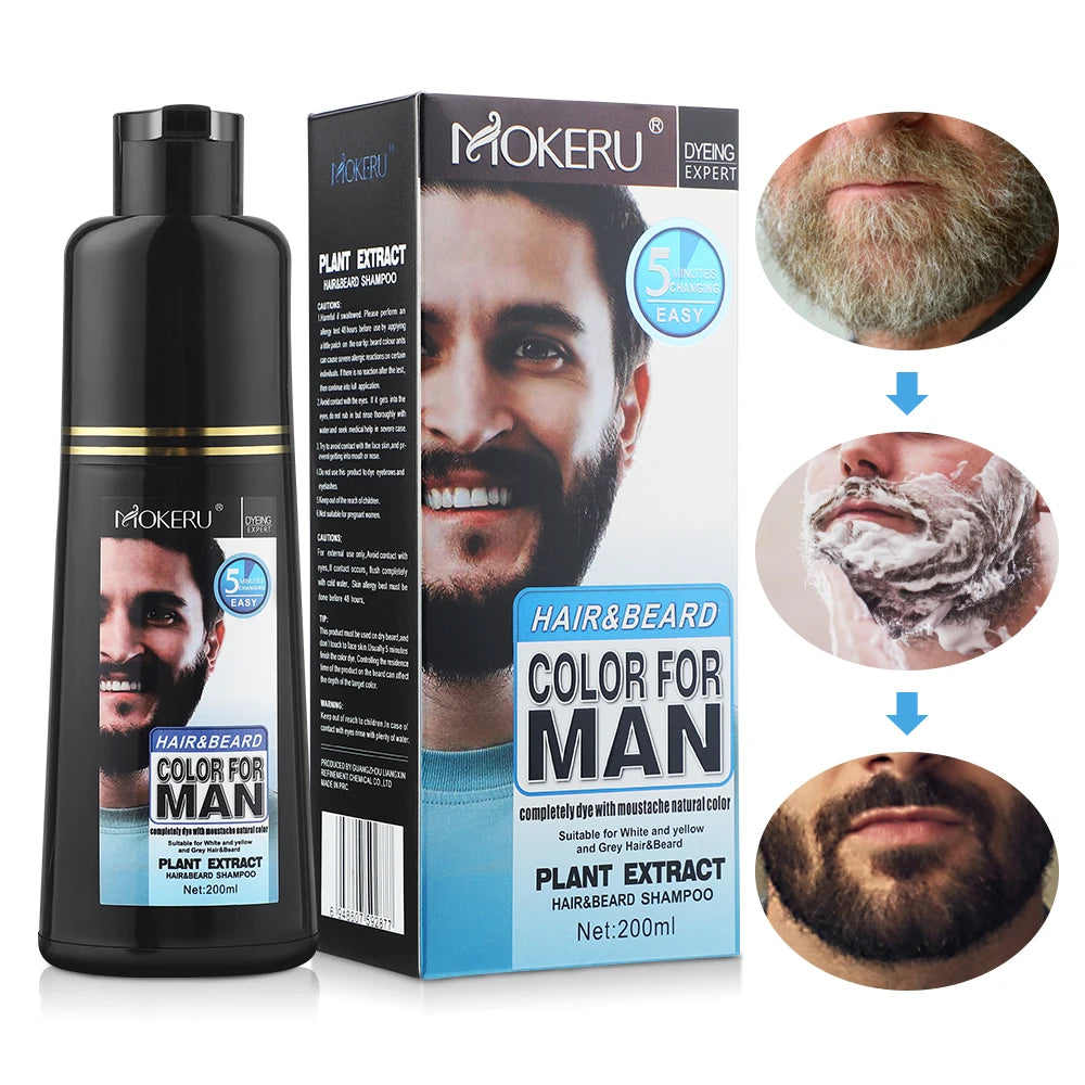 natural long lasting 200ml permanent beard dye shampoo for men beard dying removal white grey beard hair men beard dye shampoo