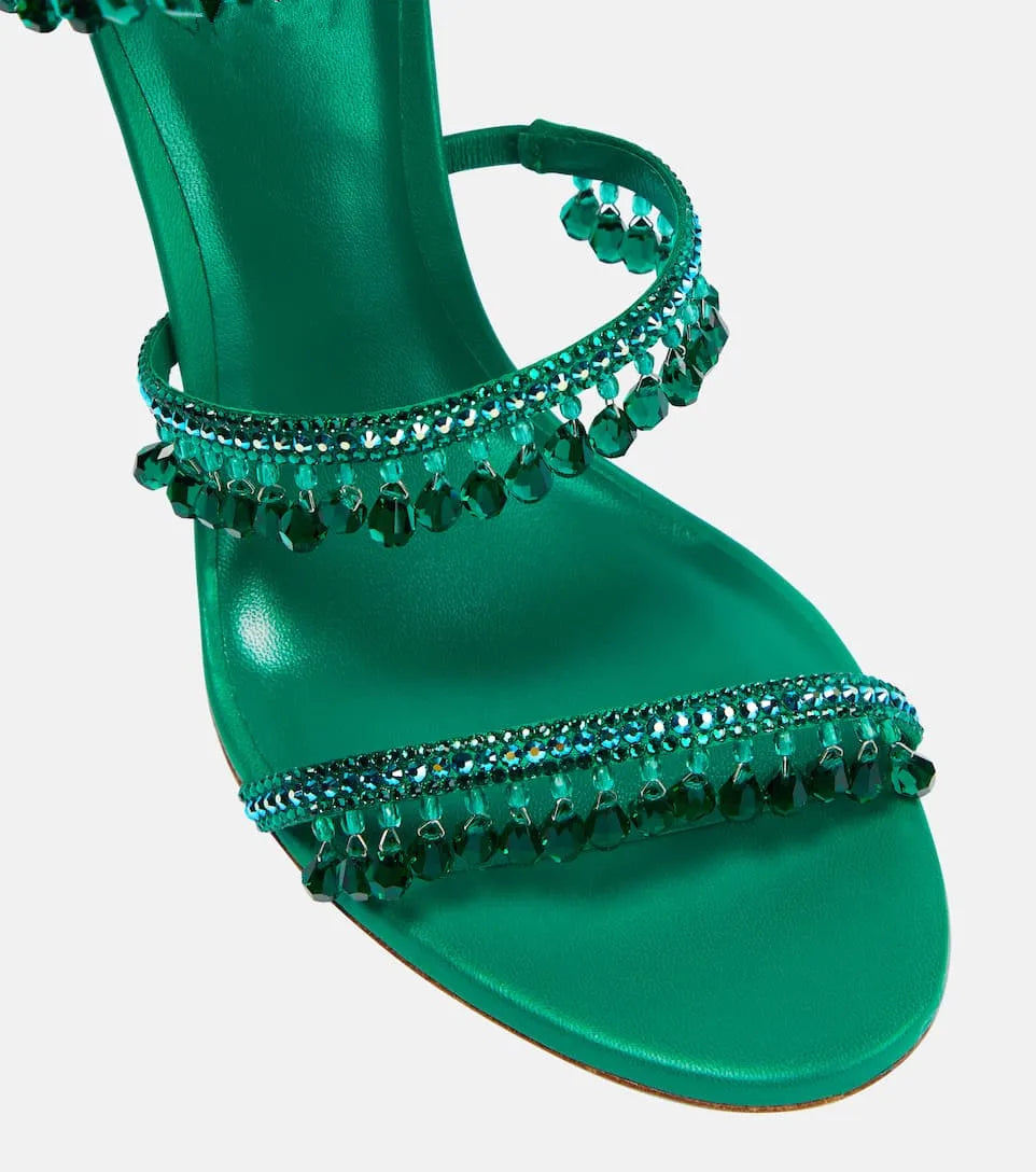 2025 Women's New Rhinestone Sandals Fashion Tassel Crystal Shoes Sexy Nightclub Banquet Party Twining Stiletto Women's Sandals