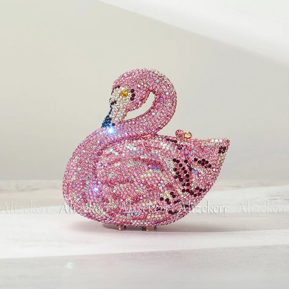 Alizekerr Swan Shaped Diamond Evening Bags New Gorgeous Sparkling Rhinestone Metallic Clutch Purses And Handbags Wedding Party