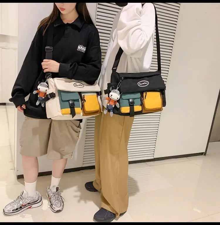 Nylon Crossbody Bags for Women Men Fashion Canvas Handbags Shoulder Bag Students School Book Messenger Bag with Mutiple Pockets