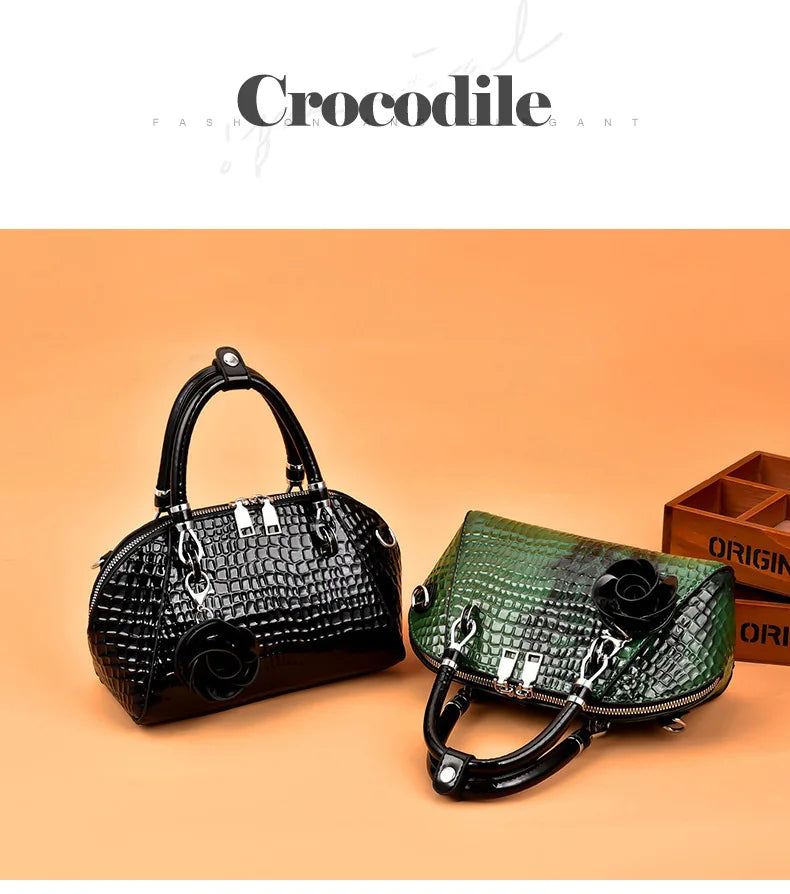 European / American Style Fashion Handbag Yellow Crocodile Pattern Women Tote Bag Ladies Small Shell Messenger Shoulder Bags sac