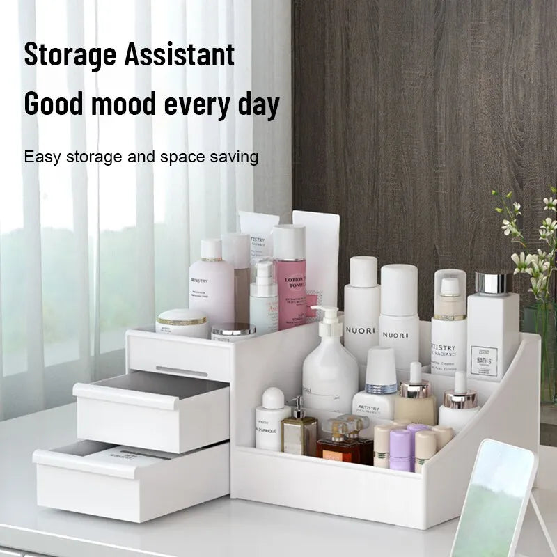 Large Cosmetic Storage Box Drawer Type Makeup Organizer Dormitory Desktop Finishing Dresser Skin Care Shelf White Plastic Case 1 PCS