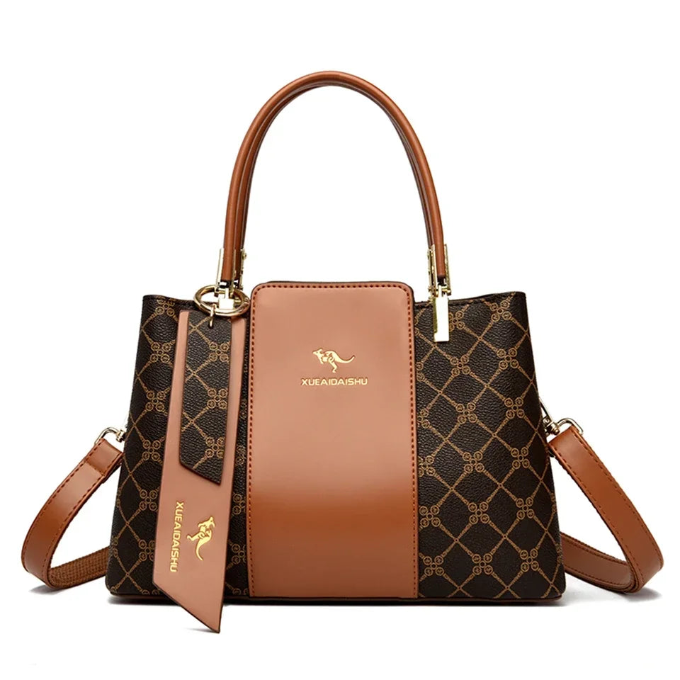 Women Luxury Top-Handle Bags 3 layer Design Fashion Print Handbag High Quality Leather Shoulder Bag Large Capacity Women Handbag