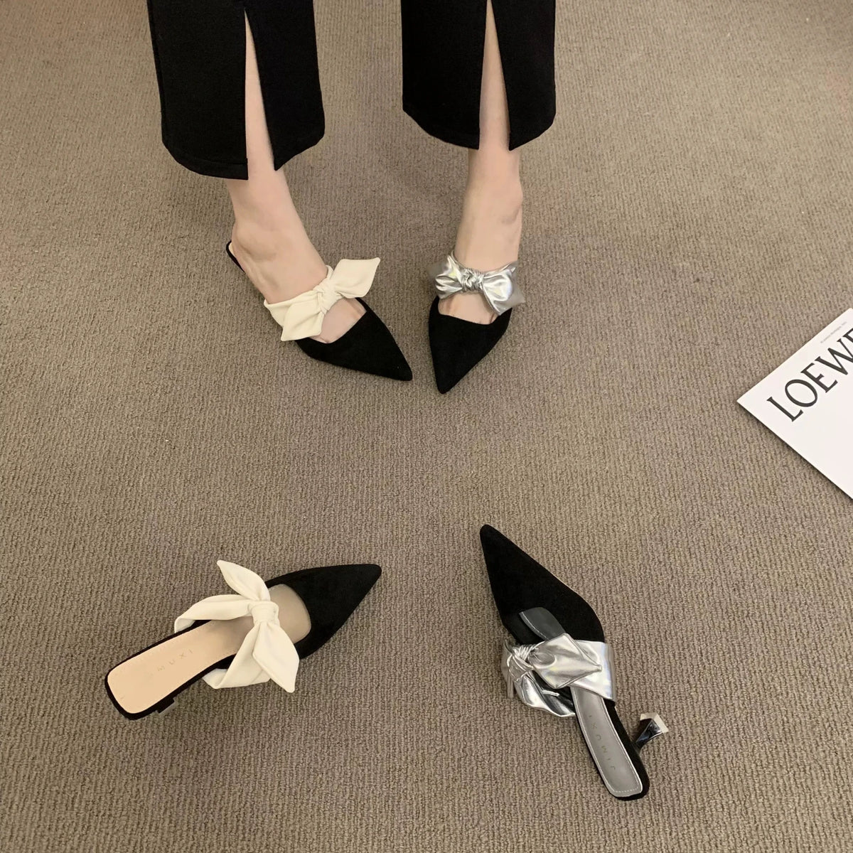 2024 Summer Women Pointed Toe High Heels Sandals Bowknot Fashion Flower Woman Shoes Slingback Woman Slippers