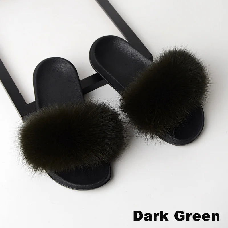 SARSALLYA Fur Slippers Women Real Fox Fur Slides Home Furry Flat Sandals Female Cute Fluffy House Shoes Woman Brand Luxury 2024