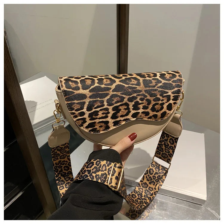 Wide Strap Leopard Print Crossbody Bags For Women, Fashion Designer Shoulder Bag For Daily Used, Versatile Ladies Handbags