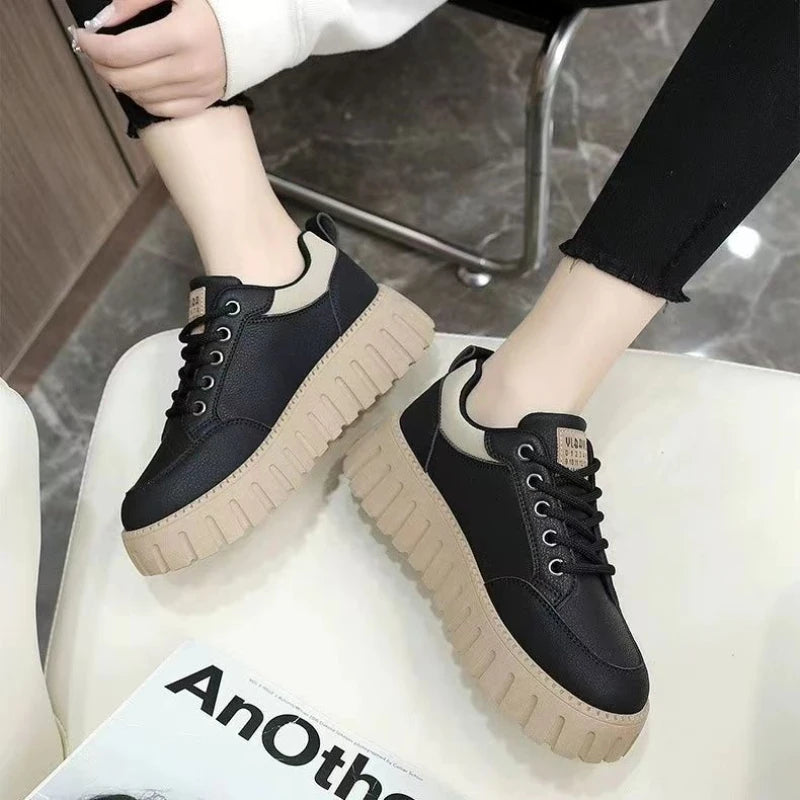 Little White Shoes 2024 Spring/Summer New Women's Casual  Versatile Thick Sole Elevated Women's Shoes Student Shoes