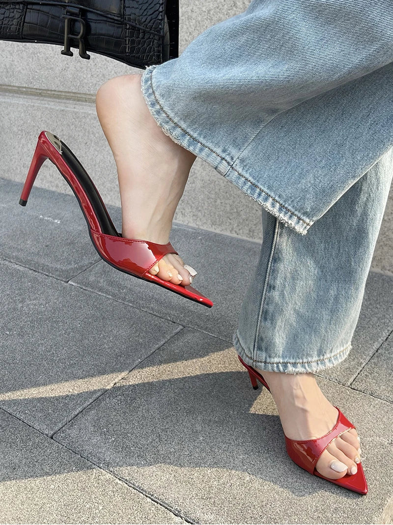 Liyke Summer Slippers Women Cozy Mules Low Thin Heels Slides Shoes Fashion Pointed Open Toe Gladiator Sandals Zapatos Mujer