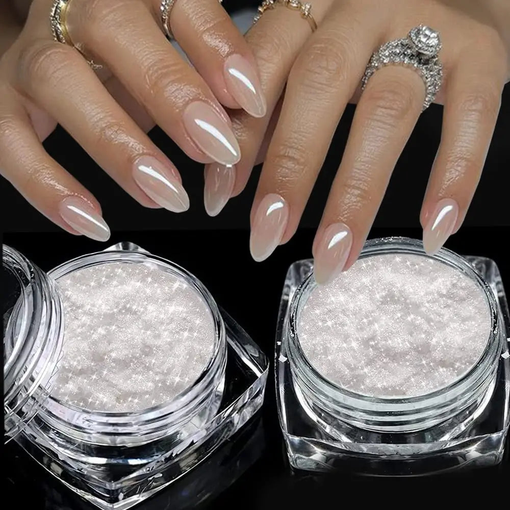 White Chrome Powder Pearl Shimmer Chrome Powder with Mirror Effect Pearl Effect Chrome Glazed Donut Nail