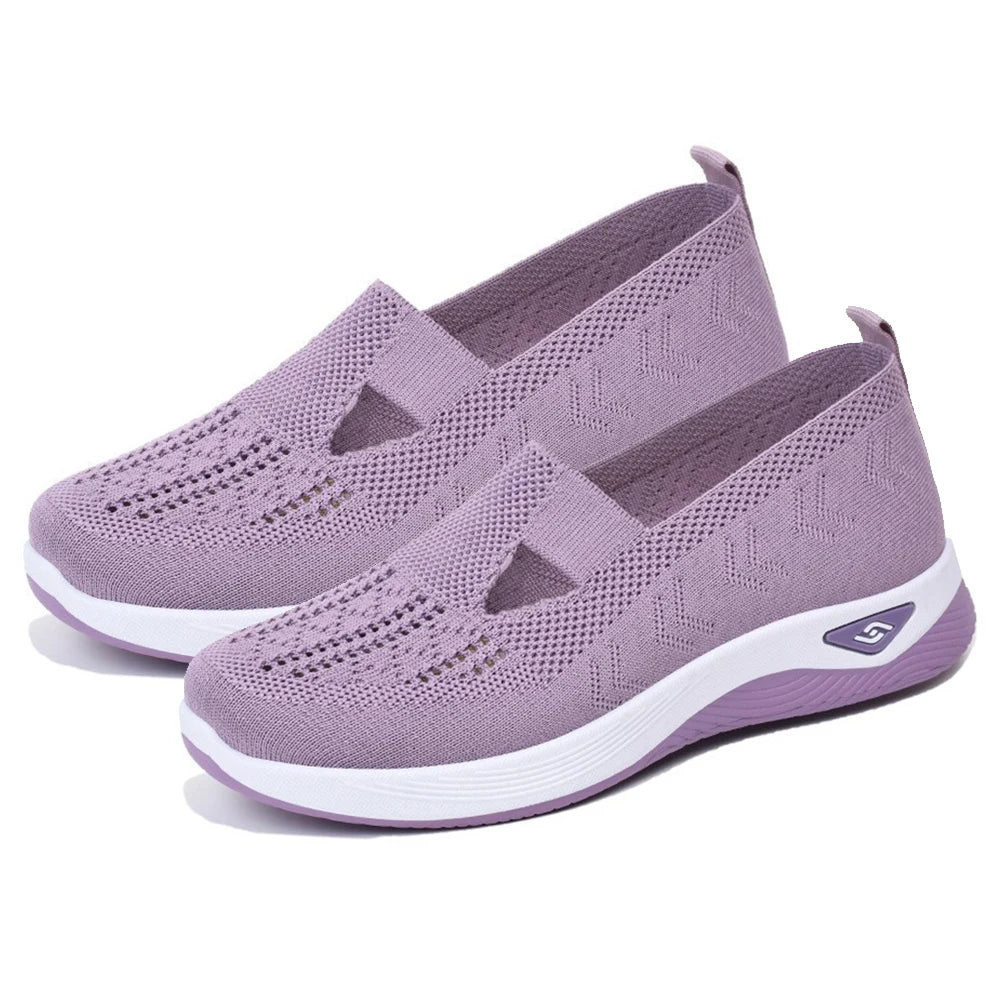Women's New Summer Shoes Mesh Breathable Sneakers Light Slip on Flat Platform Casual Shoes Ladies Anti-slip Walking Woven Shoes