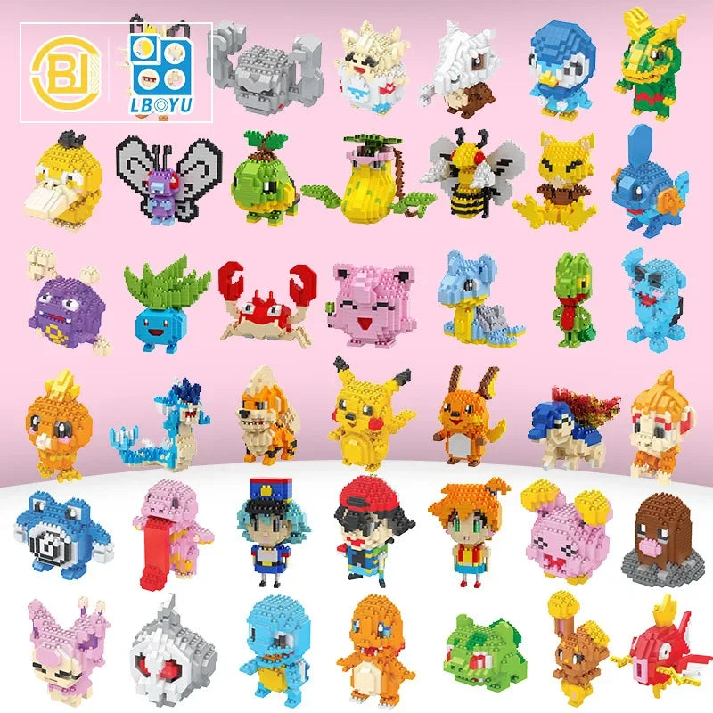 DIY Pokemon Blocks Small Cartoon Mini Building Block Pikachu Charizard Eevee Mewtwo Anime Assemble Action Model Dolls Toys