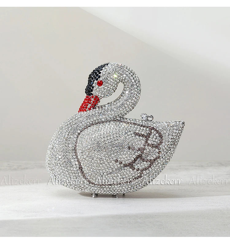 Alizekerr Swan Shaped Diamond Evening Bags New Gorgeous Sparkling Rhinestone Metallic Clutch Purses And Handbags Wedding Party